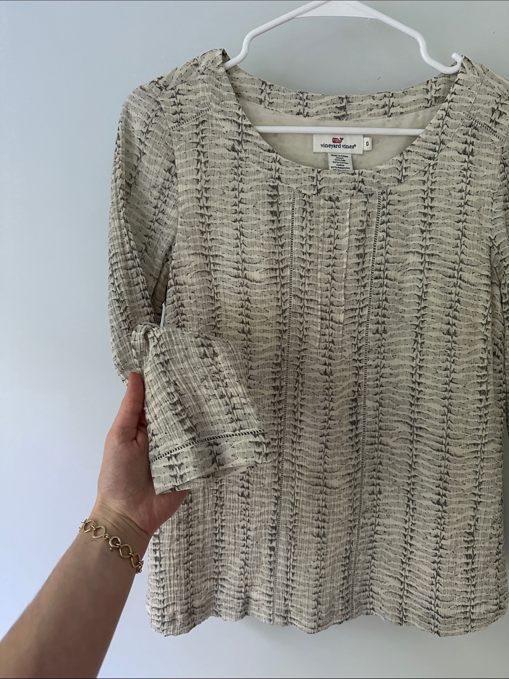Vineyard Vines Cream and Gray Subtle Snake Print Blouse